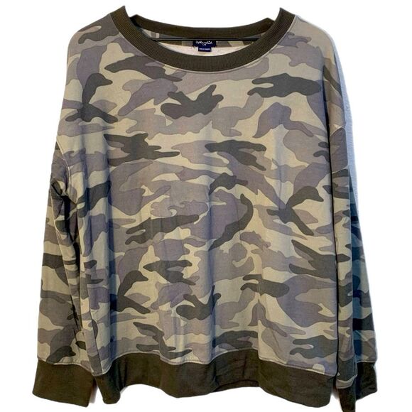 SPLENDID NEW Long Sleeve Light Stretch Sweatshirt Women L Green Camo Cre… - Picture 1 of 11